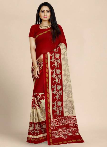 Red And White Colour New Latest Designer Regular Wear Renial Saree Collection 1012